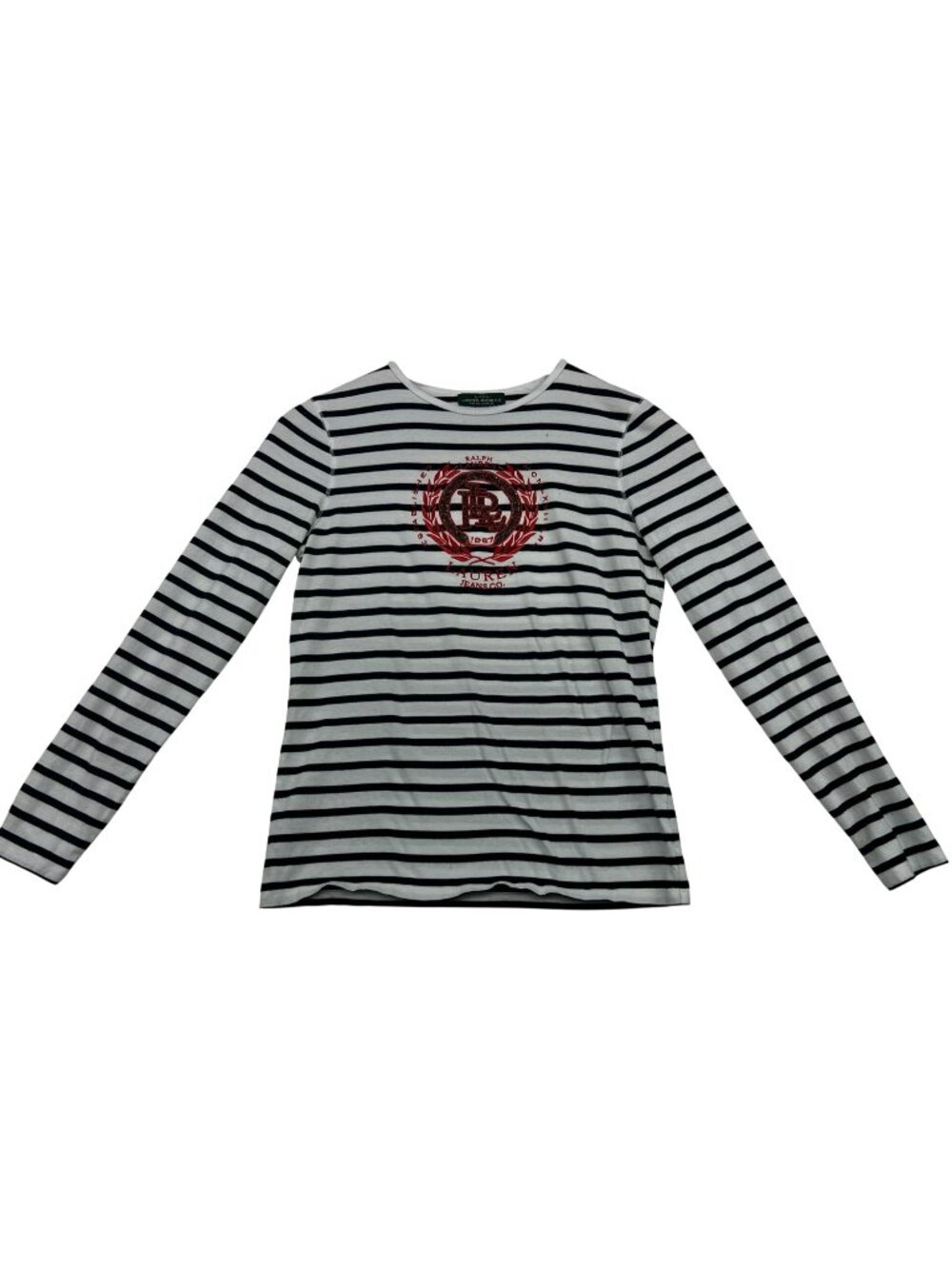 Lauren Ralph Lauren Women's Long Sleeve Tee Stretch Size XS Black White Stripe